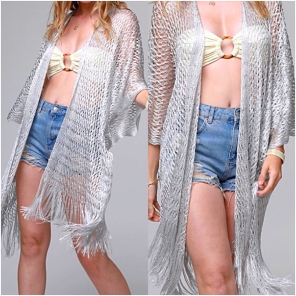 Accessories - Boho Silver Shimmer Kimono Coverup O/S